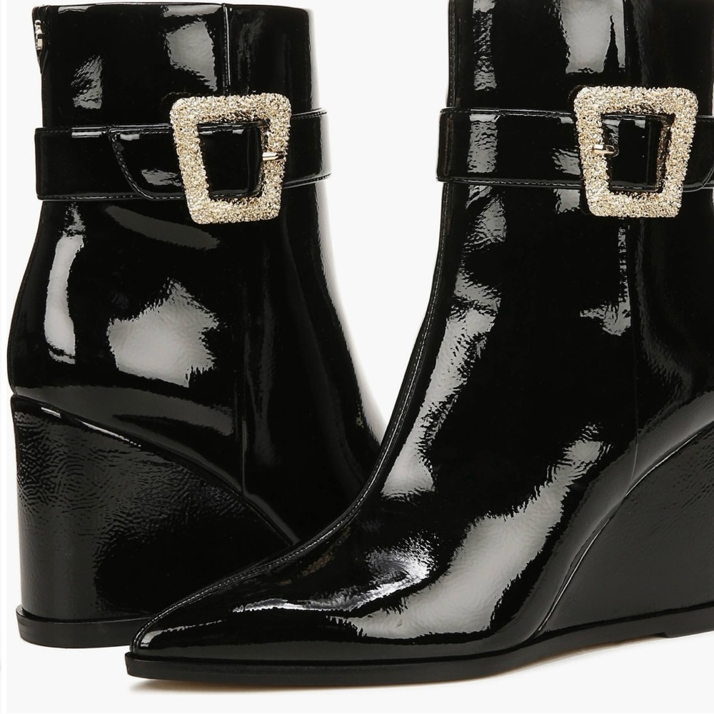 Sam Edelman Shiny Black Wedges with Glittering Buckle